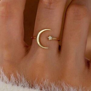Veloura Gold Crescent Moon and Star Open Ring - Women's Jewelry